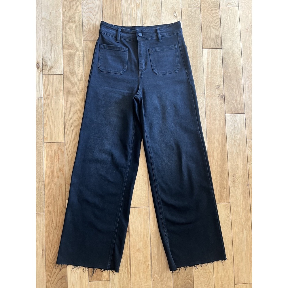 Oat New York Wide Leg Raw Hem High Rise Washed Black Patch Pocket Womens 6/28